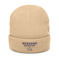 Weekend Warrior Camping Ribbed Knit Beanie — Embroidered Cuff Hat