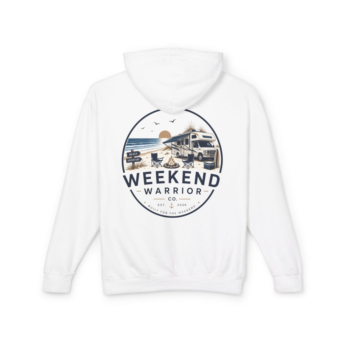 Weekend Warrior Hoodie — Coastal Camping Graphic Hooded Sweatshirt