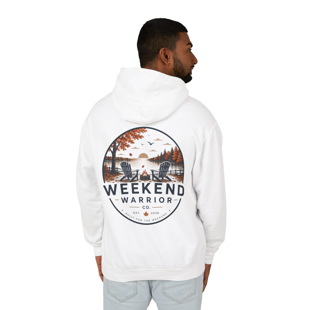 Weekend Warrior Hoodie — Coastal Fall Graphic Hooded Sweatshirt