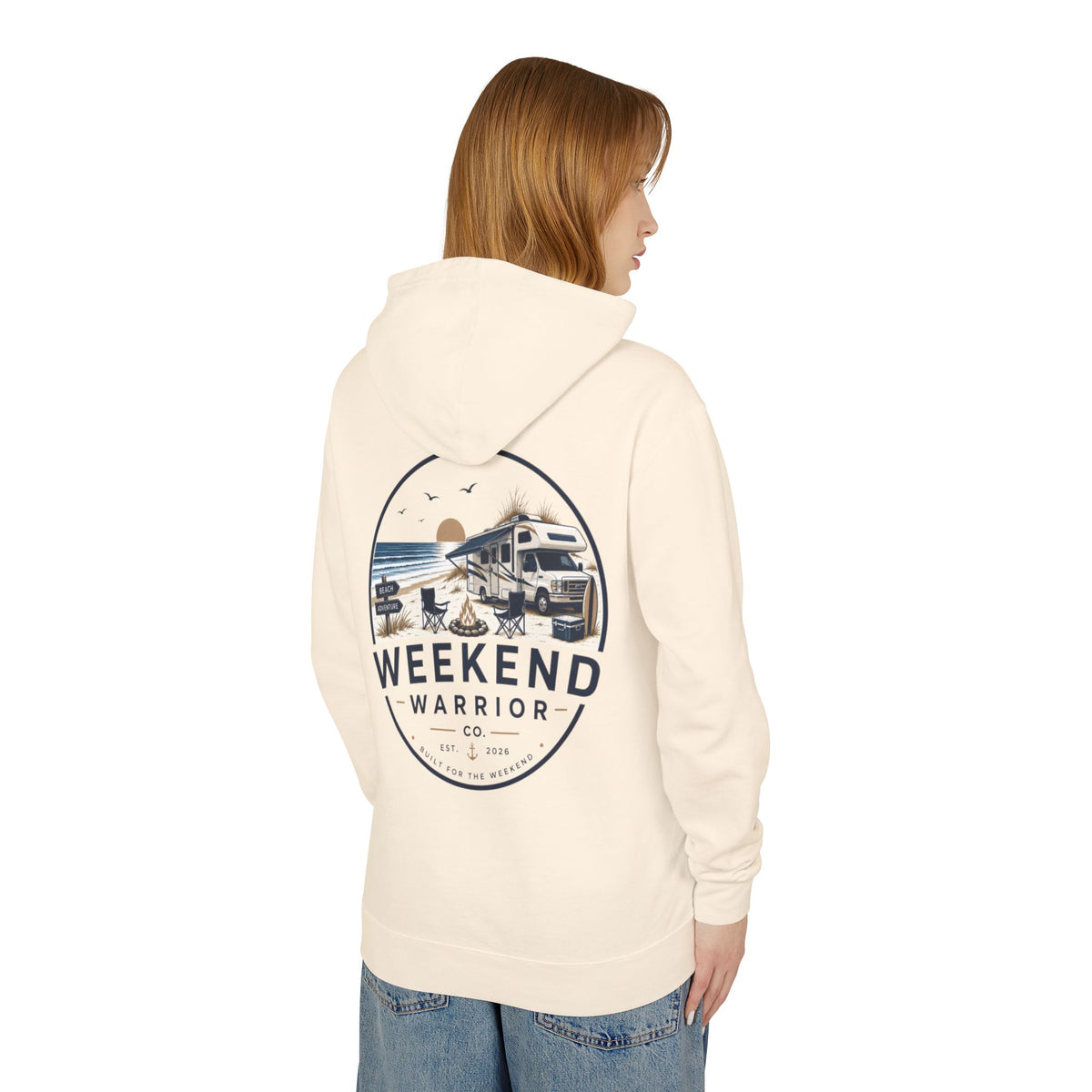 Weekend Warrior Hoodie — Coastal Camping Graphic Hooded Sweatshirt