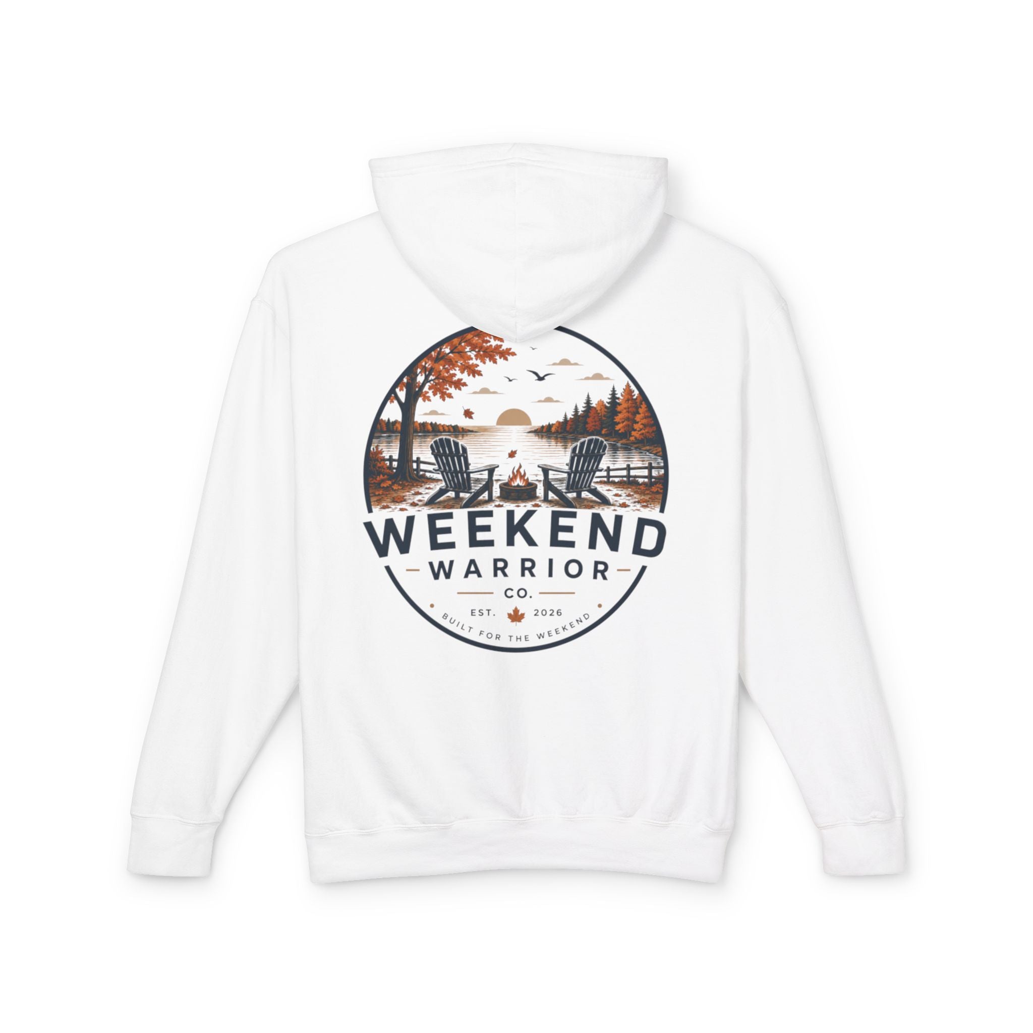Weekend Warrior Hoodie — Coastal Fall Graphic Hooded Sweatshirt