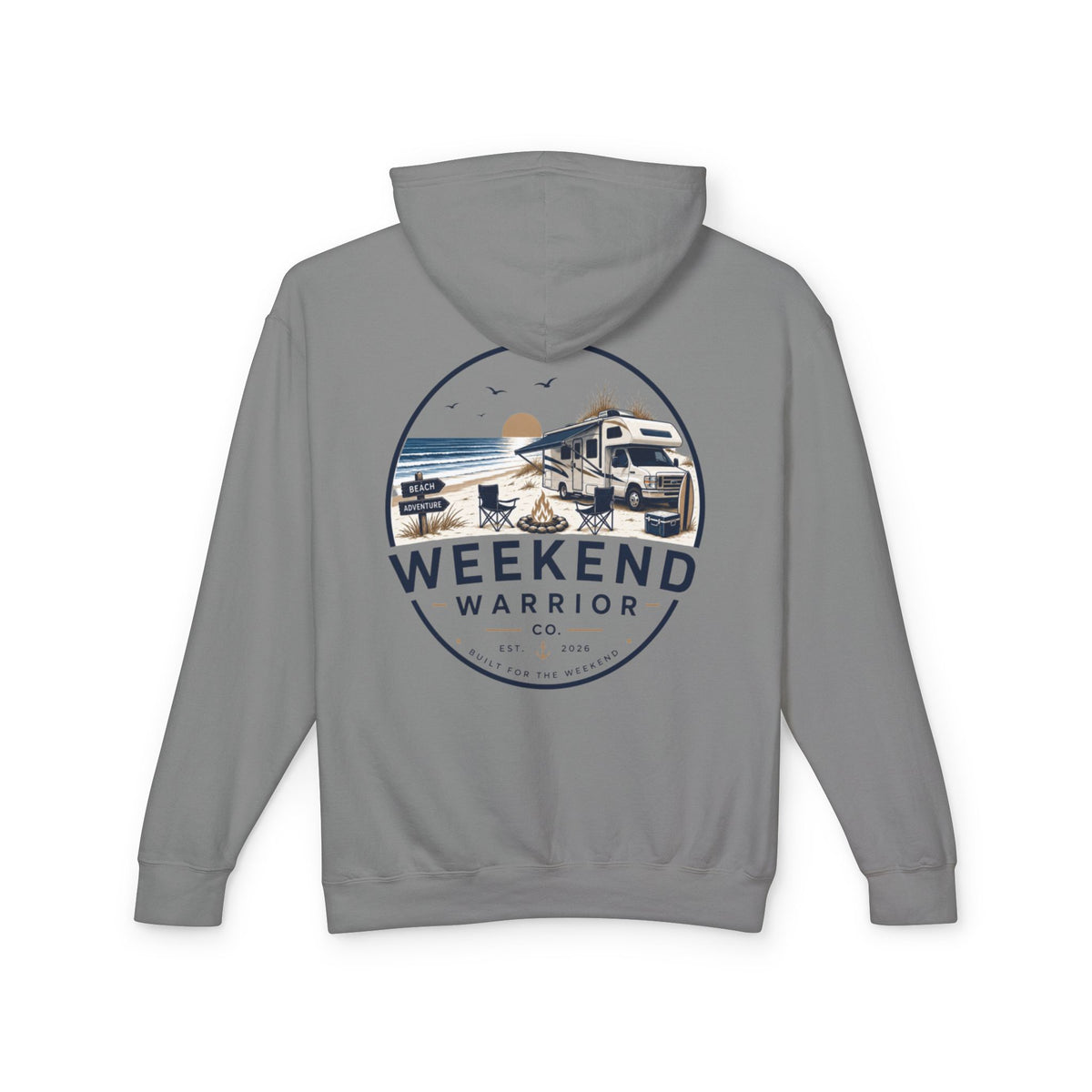 Weekend Warrior Hoodie — Coastal Camping Graphic Hooded Sweatshirt
