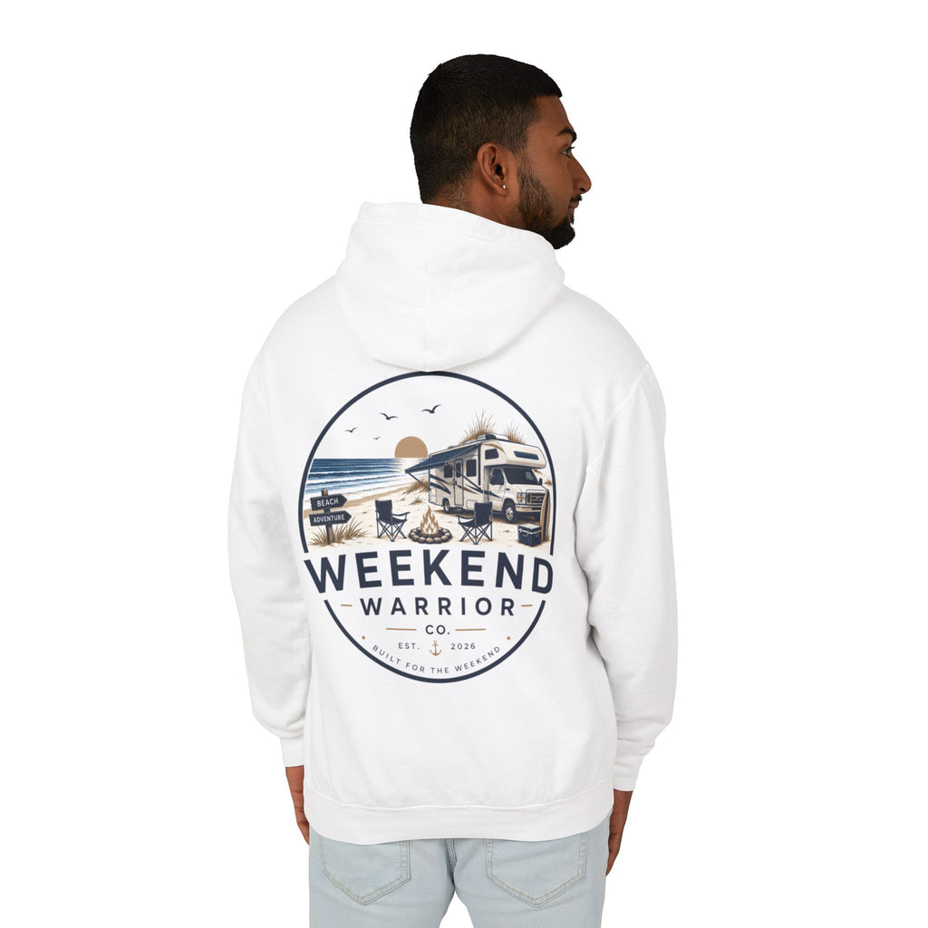 Weekend Warrior Hoodie — Coastal Camping Graphic Hooded Sweatshirt