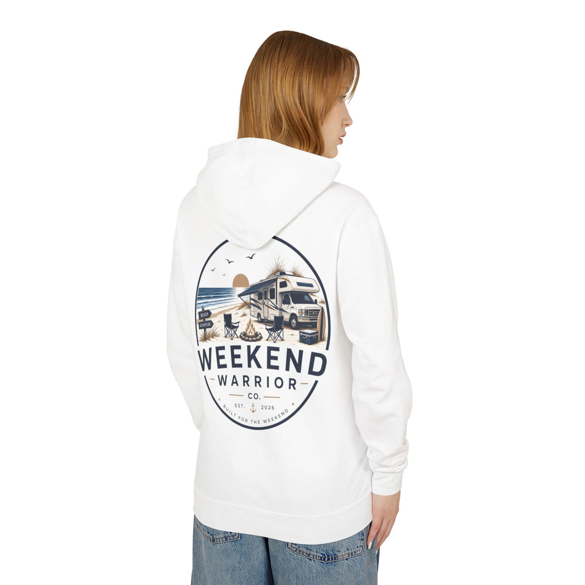 Weekend Warrior Hoodie — Coastal Camping Graphic Hooded Sweatshirt