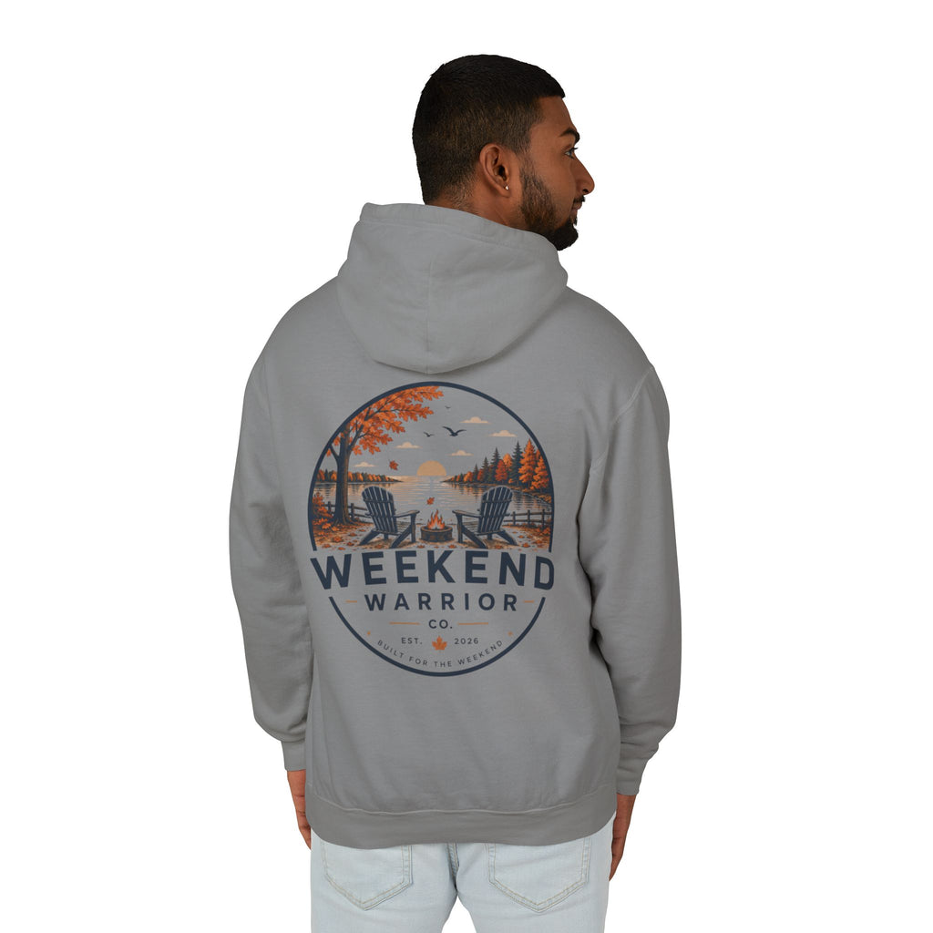 Weekend Warrior Hoodie — Coastal Fall Graphic Hooded Sweatshirt