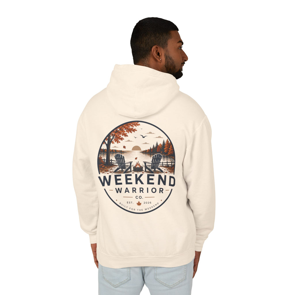 Weekend Warrior Hoodie — Coastal Fall Graphic Hooded Sweatshirt