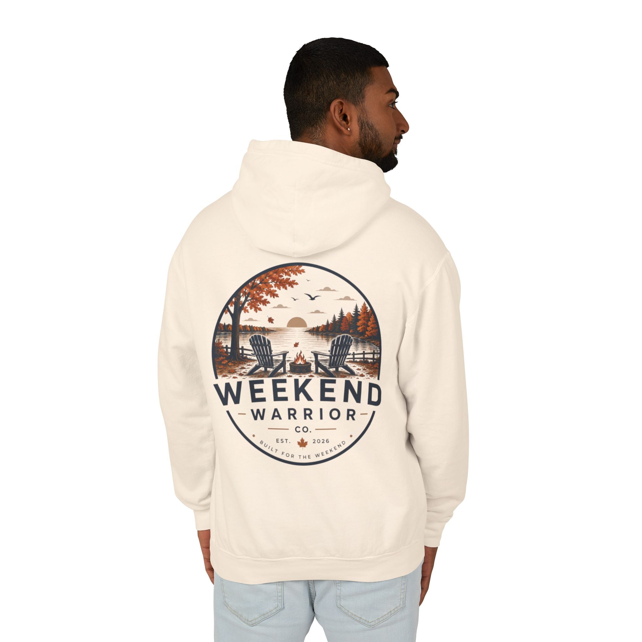 Weekend Warrior Hoodie — Coastal Fall Graphic Hooded Sweatshirt