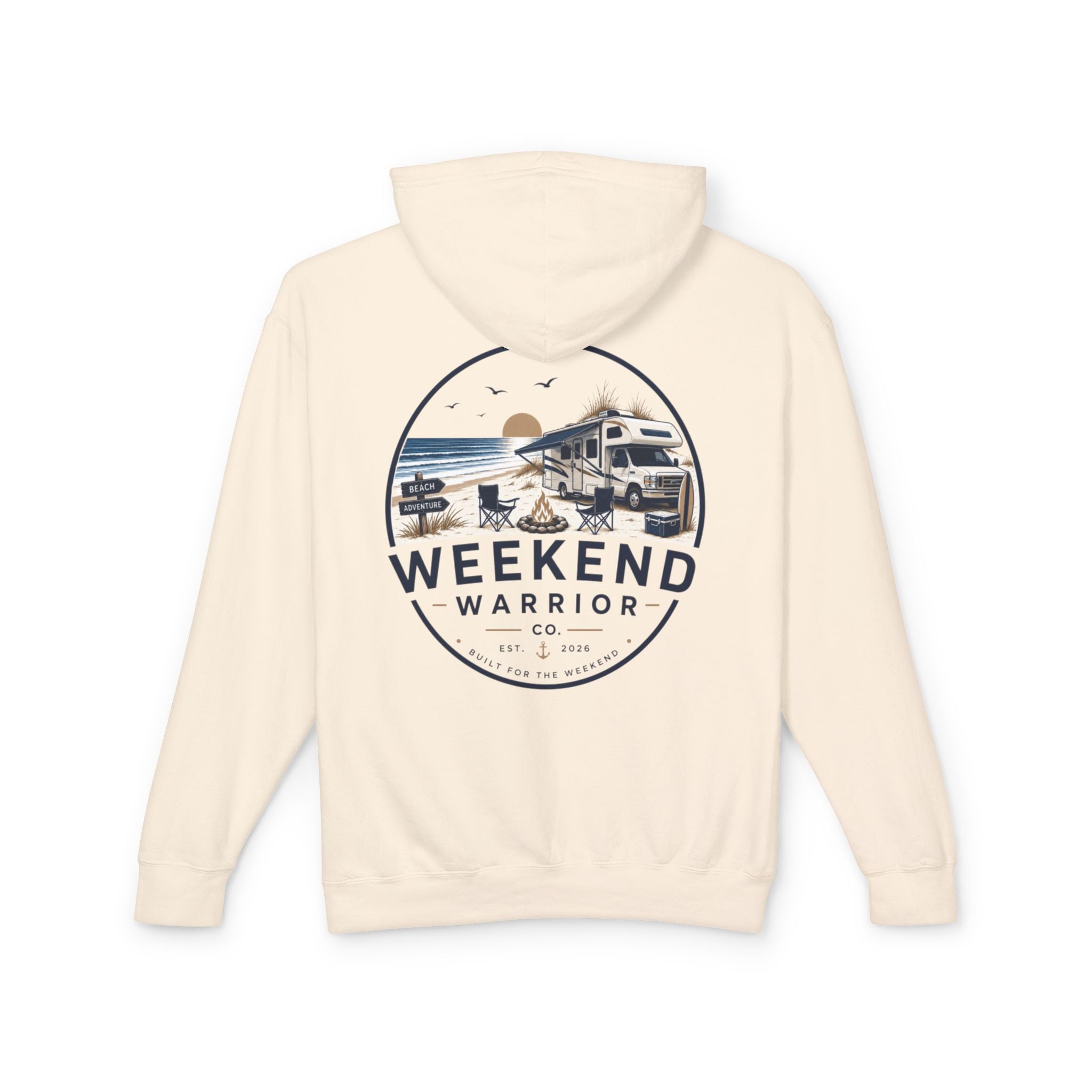 Weekend Warrior Hoodie — Coastal Camping Graphic Hooded Sweatshirt