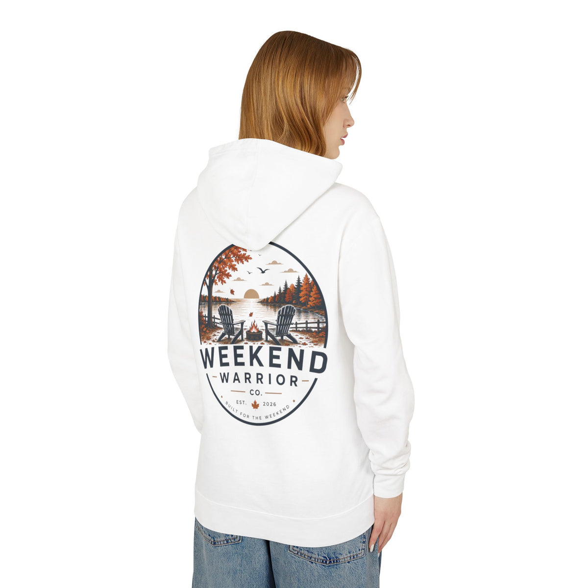 Weekend Warrior Hoodie — Coastal Fall Graphic Hooded Sweatshirt