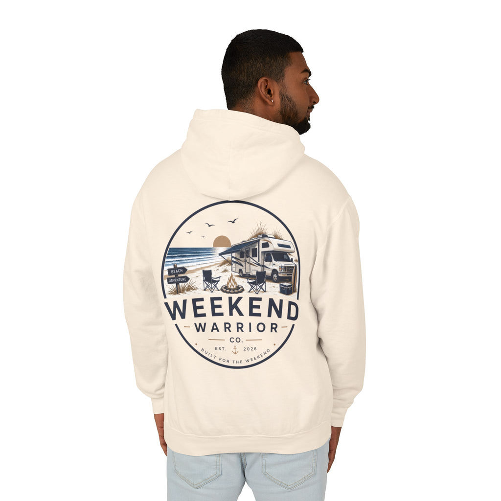 Weekend Warrior Hoodie — Coastal Camping Graphic Hooded Sweatshirt