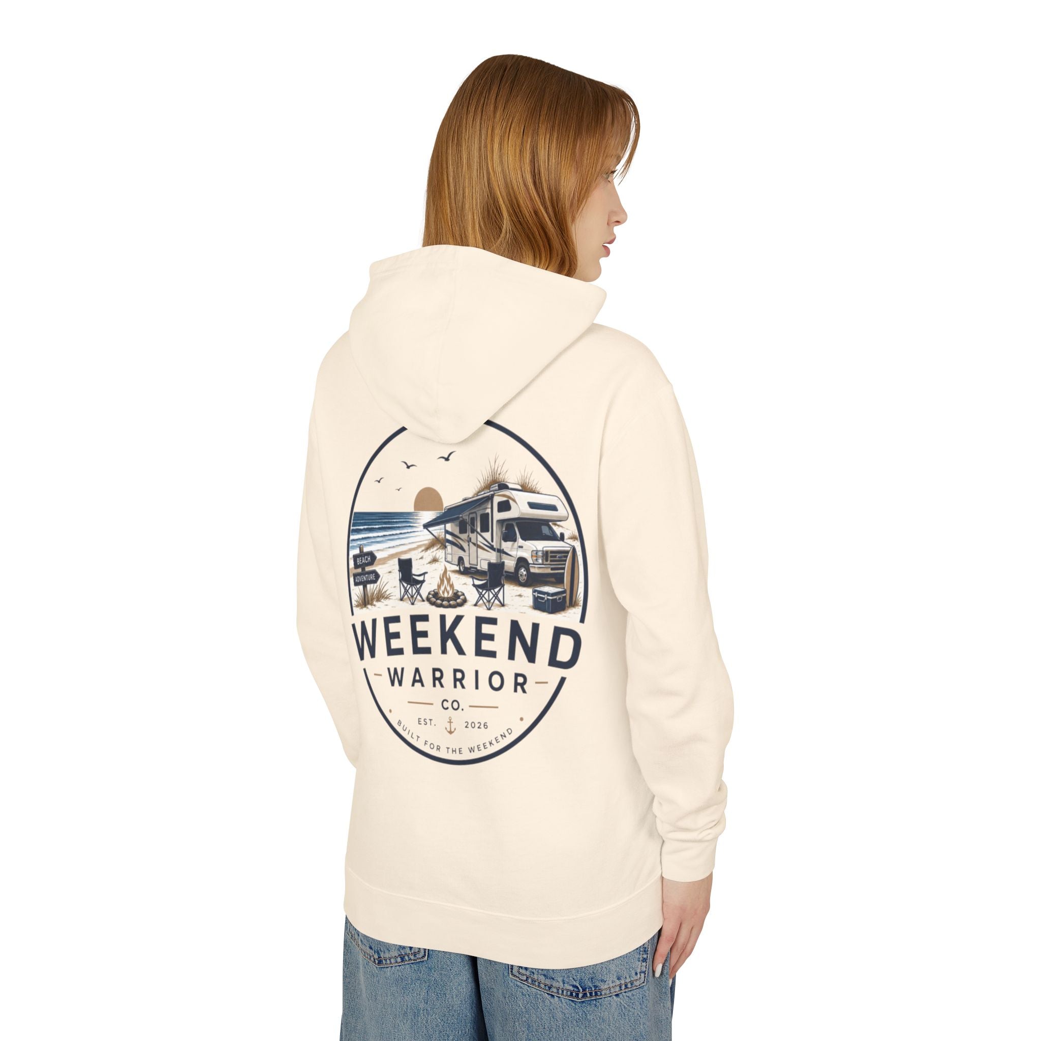 Weekend Warrior Hoodie — Coastal Camping Graphic Hooded Sweatshirt