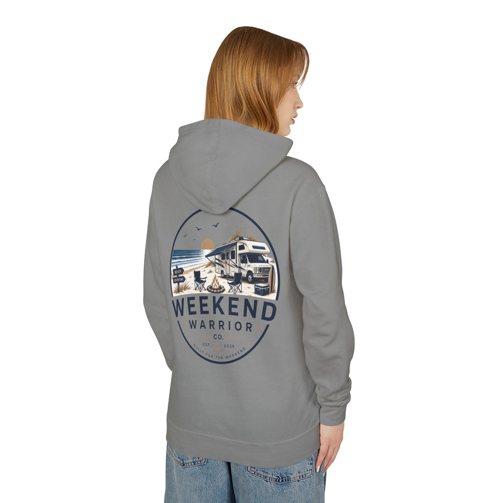 Weekend Warrior Hoodie — Coastal Camping Graphic Hooded Sweatshirt